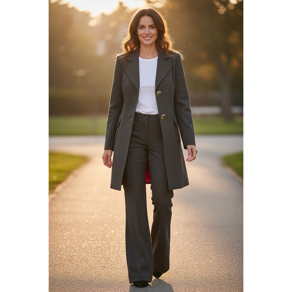 Cache Vintage 90s Y2K Gray Blazer Cargo Dress Pants Set M 6 Academia Duster